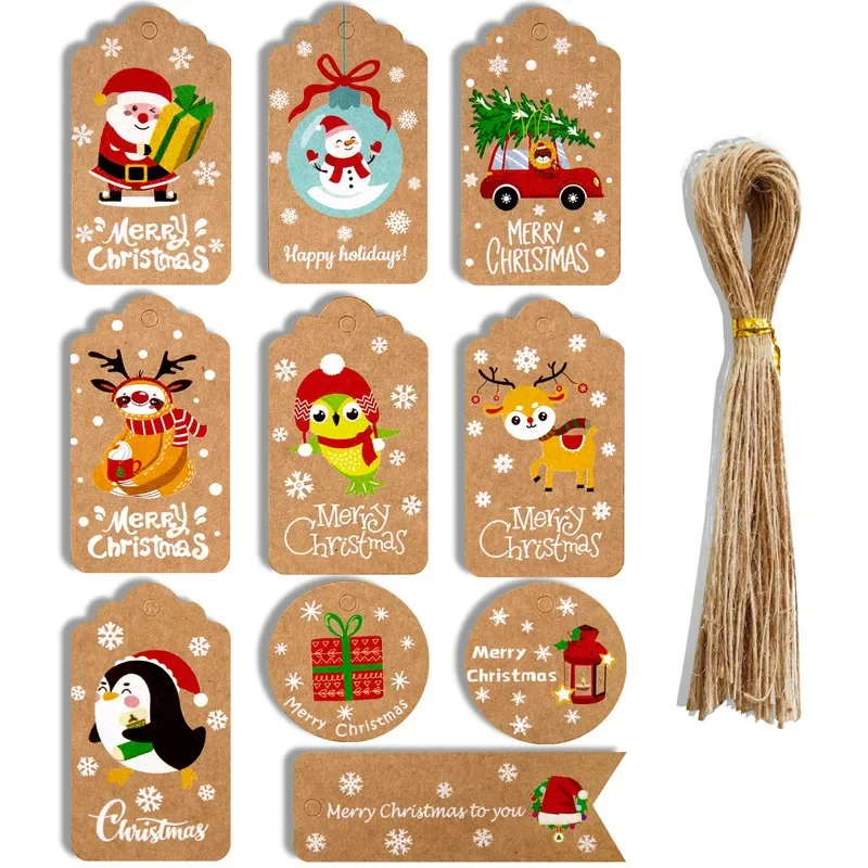 50Pc Merry Christmas Kraft Paper Tags DIY Handmade Gift Wrapping Paper Labels Santa Claus Hang Tag Ornaments New Year Decoration