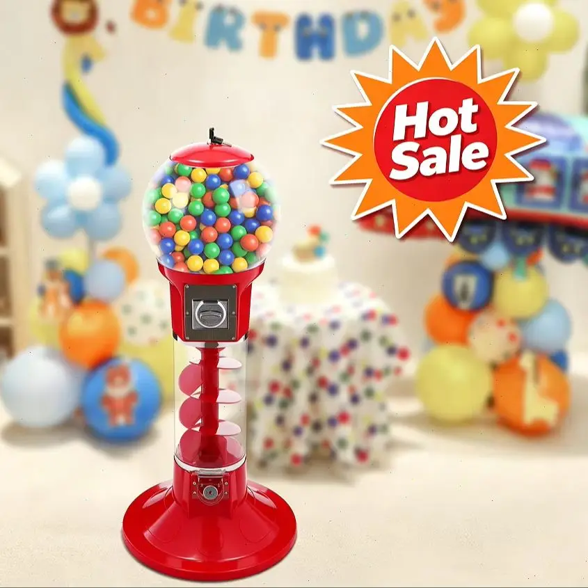 Vending Machine, Cylindrical Twister Ball Dispenser, Freestanding Red Twister Ball Dispenser Capacity: 300 Capsule Toys  (Diameter: 45mm/1.77in), 800 Balls(Diameter: 32mm/1.26in) With 4* Keys For Selling Small Twister Balls, Capsule Toys, Etc