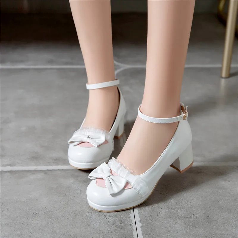 

Туфли на высоком каблуке для девочек, милые кружевные свадебные туфли в стиле Лолиты с оборками и бантом, женские туфли принцессы на высоком каблуке, вечерние туфли размера плюс 30-43