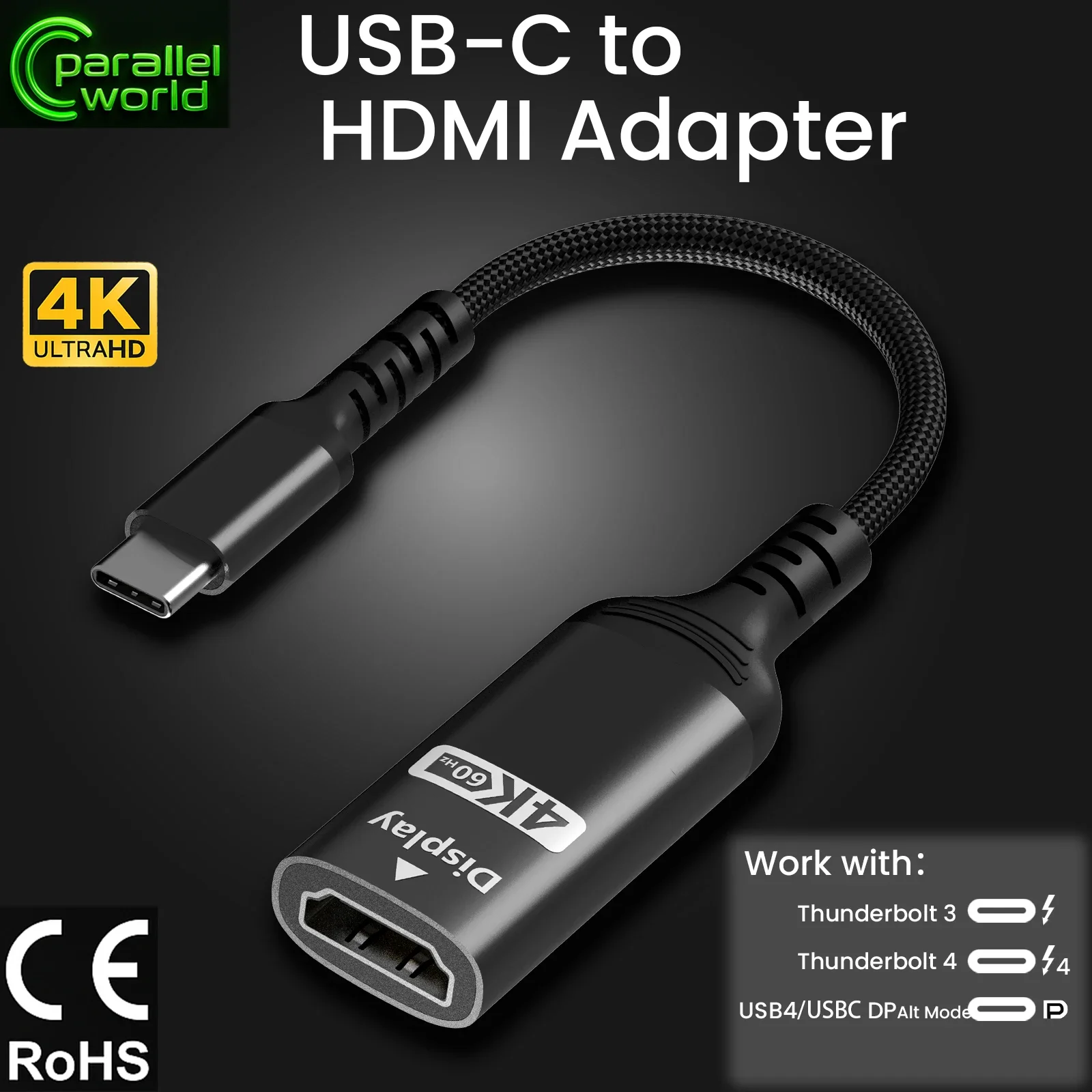 

Прочный адаптер USB-C к HDMI 4K Ultra HD 60 Гц, конвертер Type-C в HDMI для MacBook Pro, iPad Pro, Galaxy S24, Windows L