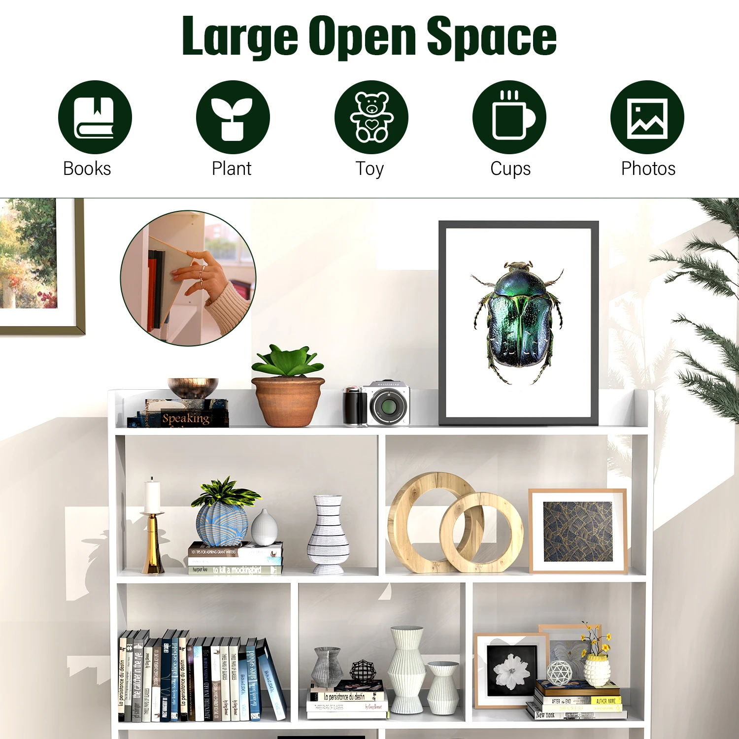 وحدة تخزين مكونة من 3 طبقات و7 مكعبات وخزانة كتب ومنظم أرفف المكاتب المنزلية باللون الأبيض