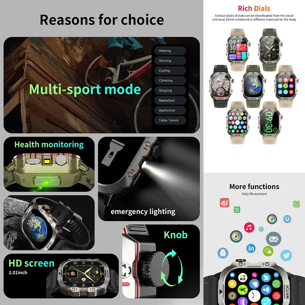 New  Smart Watch GPS Outdoors Motion Trajectory LED FlashlightMulti sport Mode Health Monitoring Waterproof Smart Watch