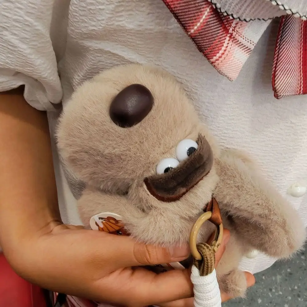 PP-katoenen hond met grote ogen, levensechte collectie, hondensleutelhanger met grote oren, comfortabele pluizige puppysleutelhanger