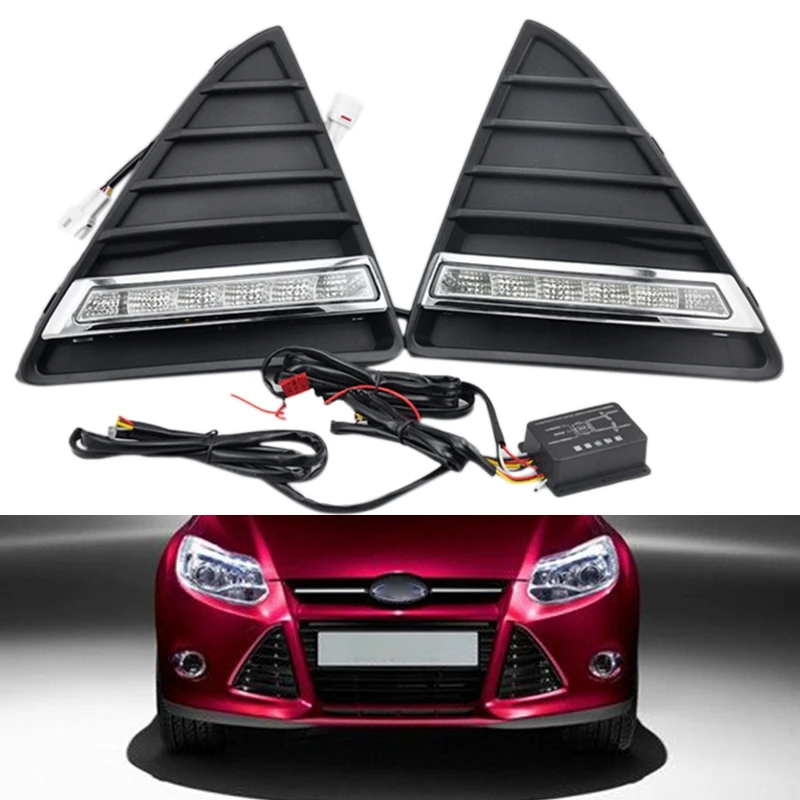 자동차 스타일링 자동 Led Drl 일광 자동차 주간 주행등 세트, 포드 포커스 3 2012 2013 2014 2015 안개등 포함, 2 개/세트