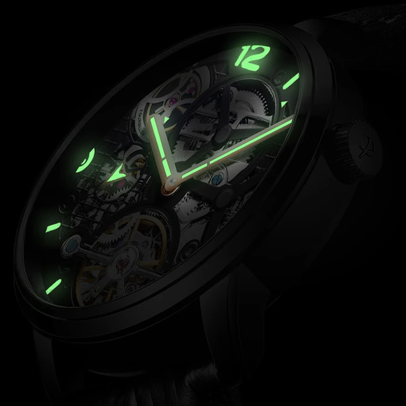 AILANG-Montre-bracelet mécanique à tourbillon pour homme, acier noir, étanche, automatique, luxe