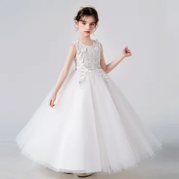 Girls Green Eid Princess Tulle Dress 4 Children's Girls Dresses For Eid Luxury Party Princess Dress 4-12 Years Old Kids Girl Long Dress Robe Tulle Green Clothing 4