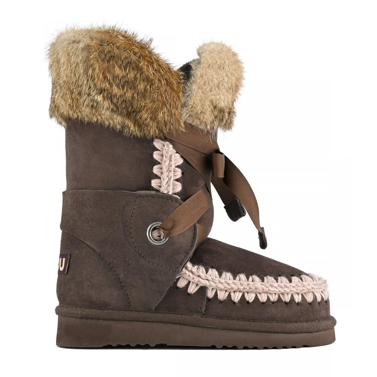 MOU women's snow boots original Eskimo lace & fur sheepskin flats winter ladies ankle boot