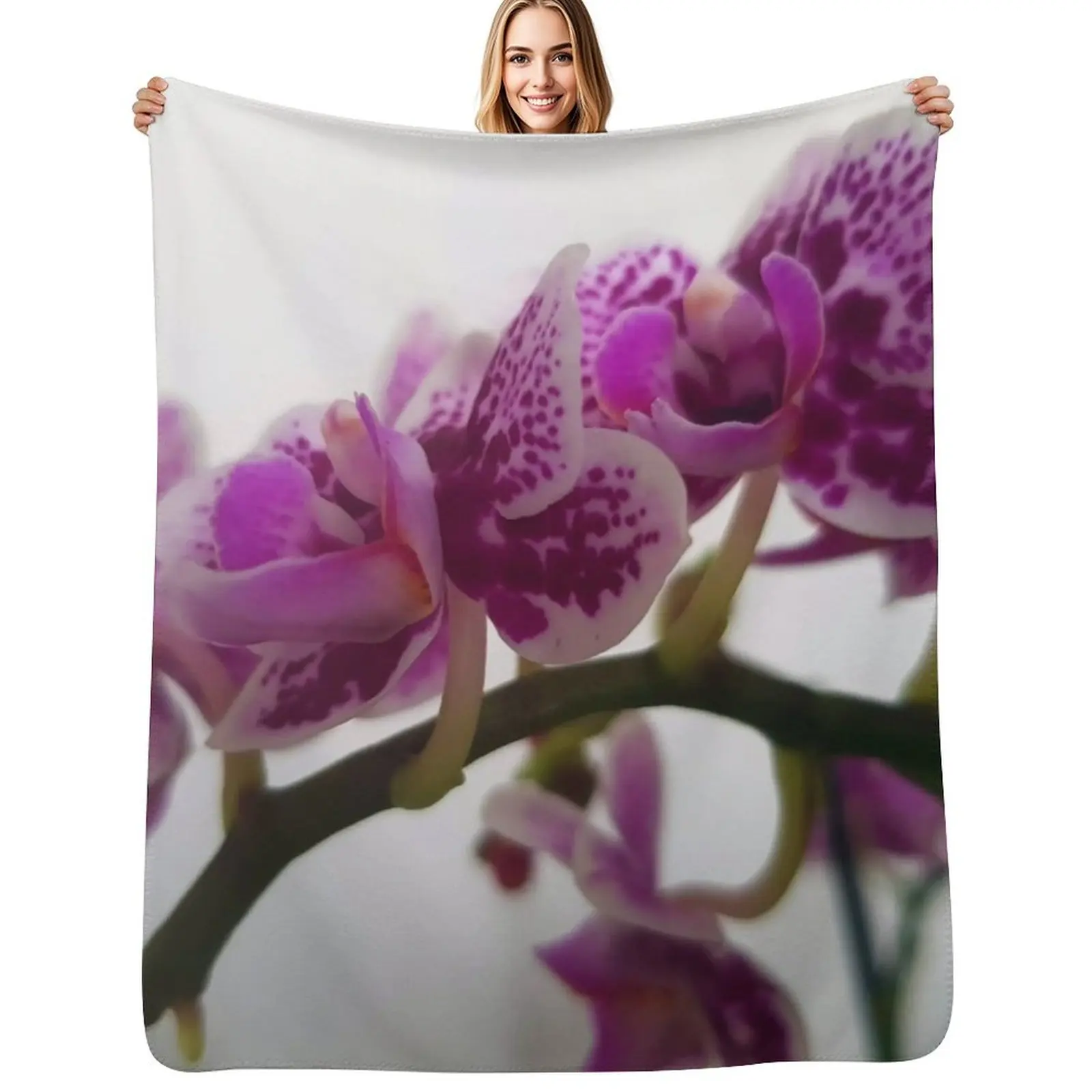 

White or Purple Orchid on branch Throw Blanket Easy Care Comfortable Blanket for Couch