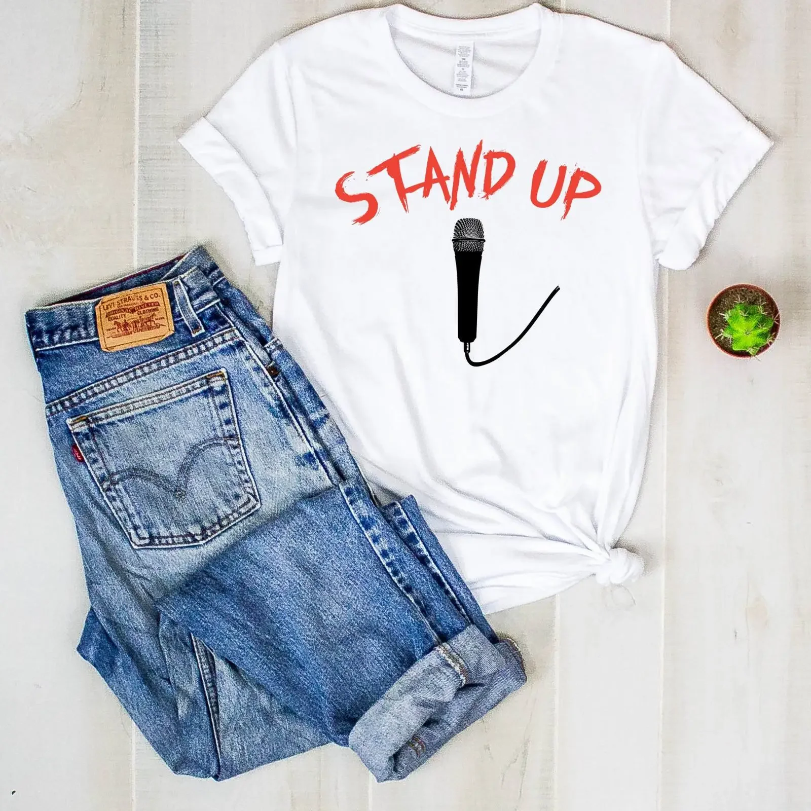 Stand Up Comedian T Shirt Funny Microphone Comedy Casual Top vintage Washed Soft homme Top For Everyday Wear Versatile fashion
