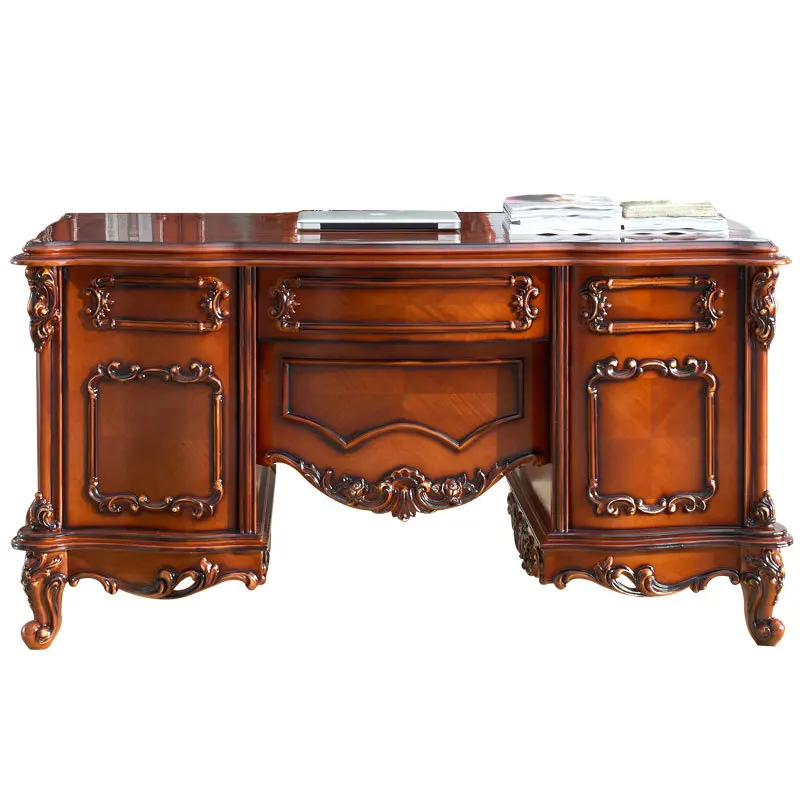 

European style solid wood computer desk, writing desk study set full set of bookcases, high-end high-end household