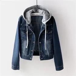 Korean Version of The New Fashion Thick Warm Hooded Denim Coat,Women's Autumn and Winter Casual Loose Single-breasted Denim Coat