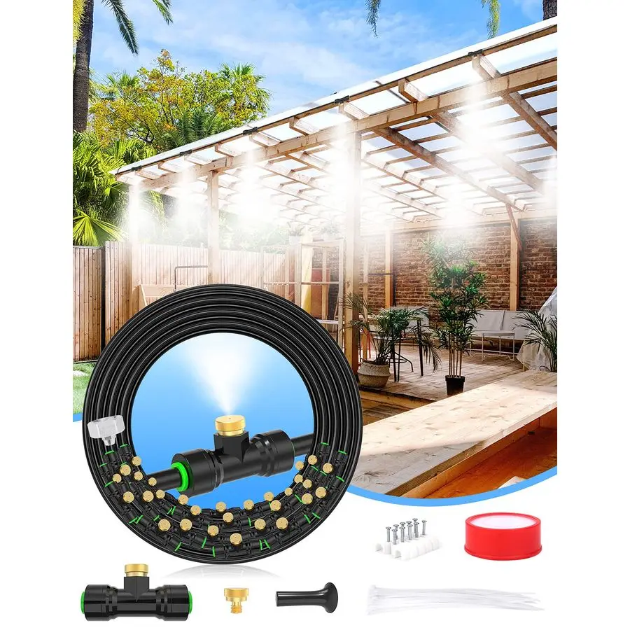

for Outside Patio 89FT27.3M34 Brass Mist Nozzlesa Brass Adapter3 4 Detachable Outdoor misting Cooling System for Garden, Waterpa