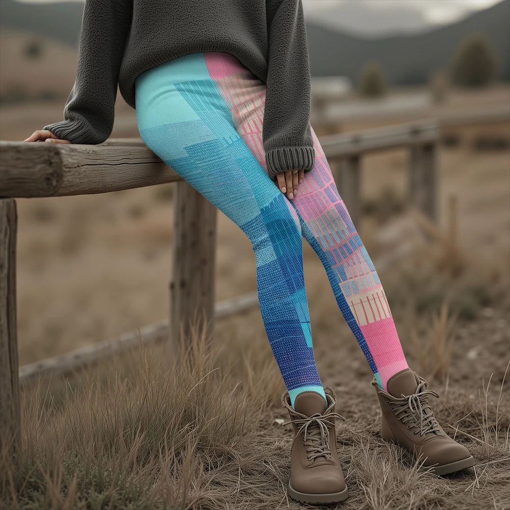 سراويل ضيقة مرقعة هندسية ملونة ذات إعدادات عصرية للنساء ملابس رياضية عالية الخصر قابلة للتمدد يجب اقتناؤها قيعان عصرية