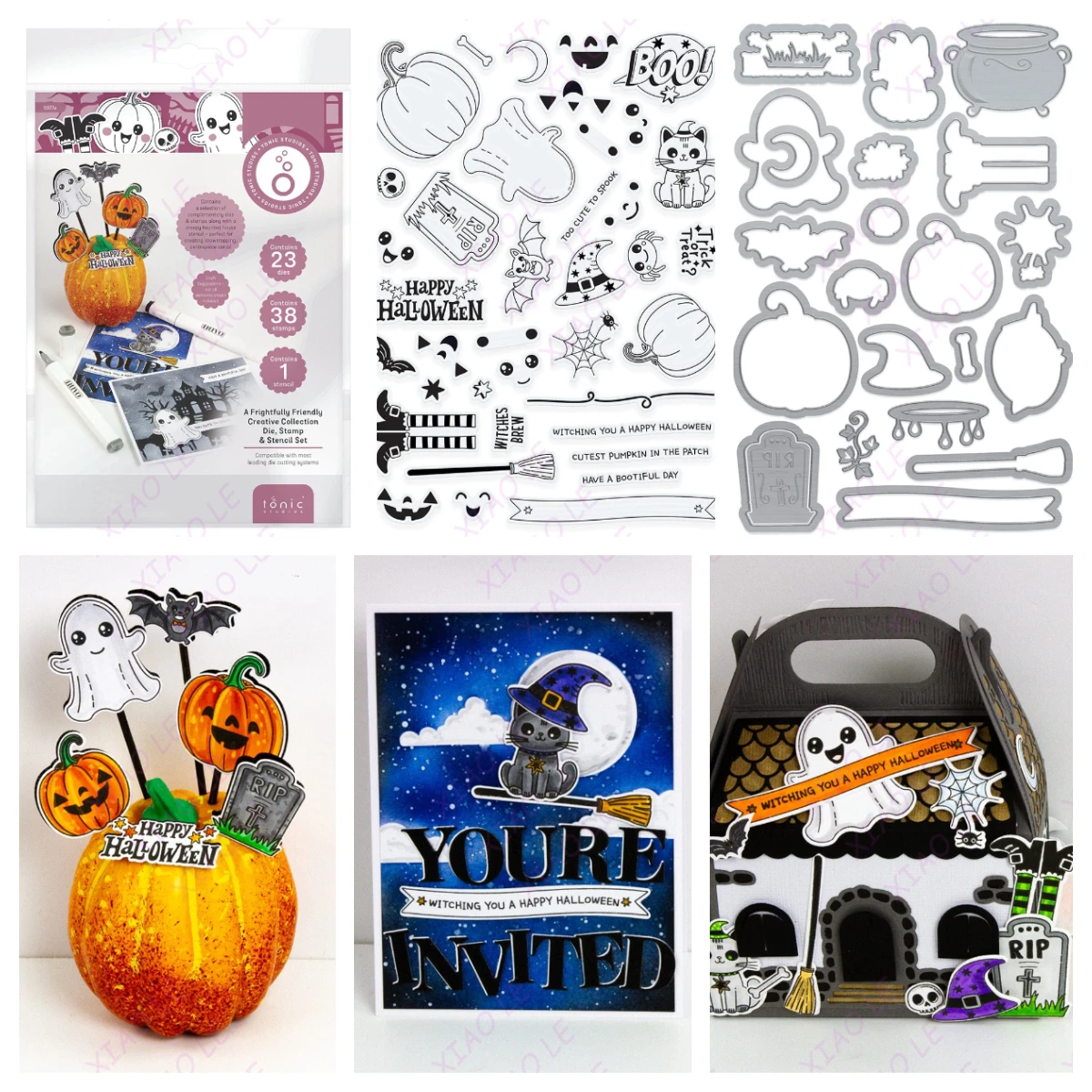 

Happy Halloween A Frightfully Friendly Metal Cutting Dies Stamps Stencil Scrapbooking Album Decoration Craft for DIY Greeting