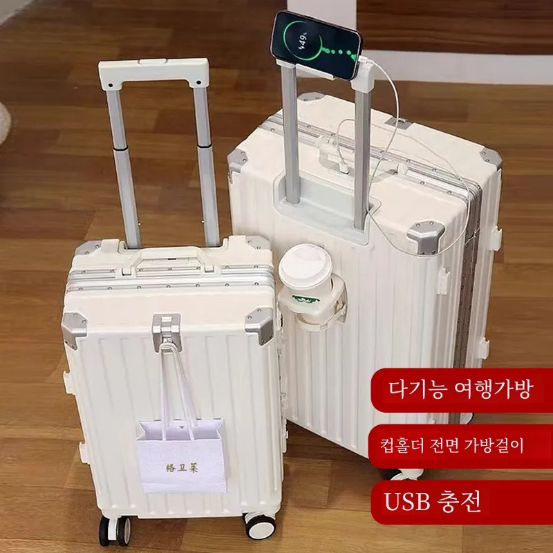 Solid Luggage Aluminum Frame Trolley Case 20 Male and Female Students Universal Wheel 24 Boarding Luggage Password Leather Ca...