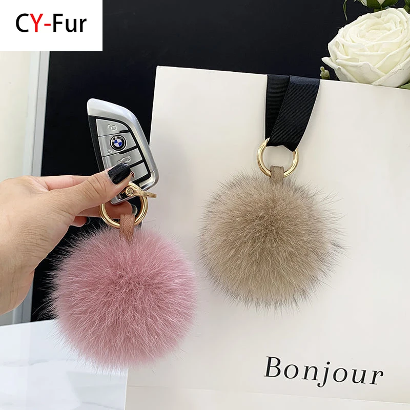 

Luxury Brand 13 cm Real Fox Fur Ball Pom Poms Fur Pompom Ball High Quality Keychain Key Chain Metal Ring Pendant For Women