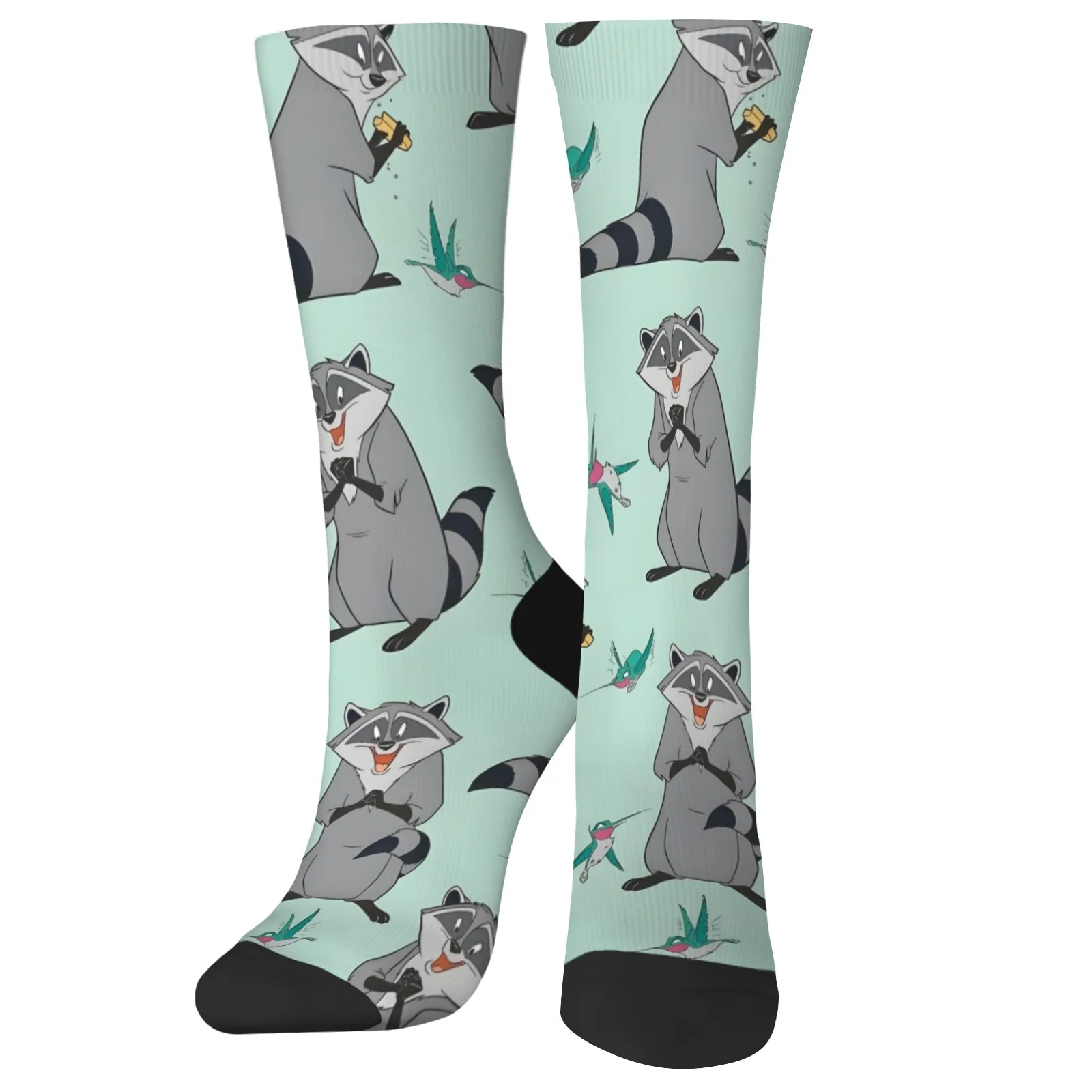 Novedad Disney Pocahontas Meeko calcetines de compresión verde menta belleza Natural lindo mapache y colibrí estampado regalo nostálgico