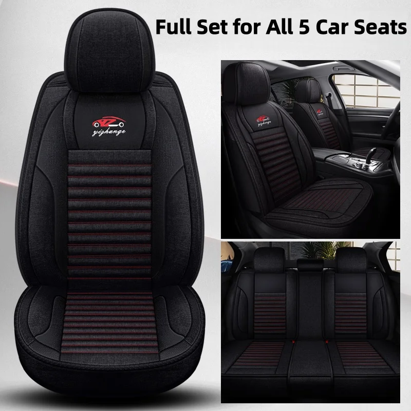 5 Seats in Total, Linen Car Seat Covers, Comfortable and Breathable, Suitable for All Seasons, Classic Color Options Available, Universal Fit, Suitable for Most Car Models
