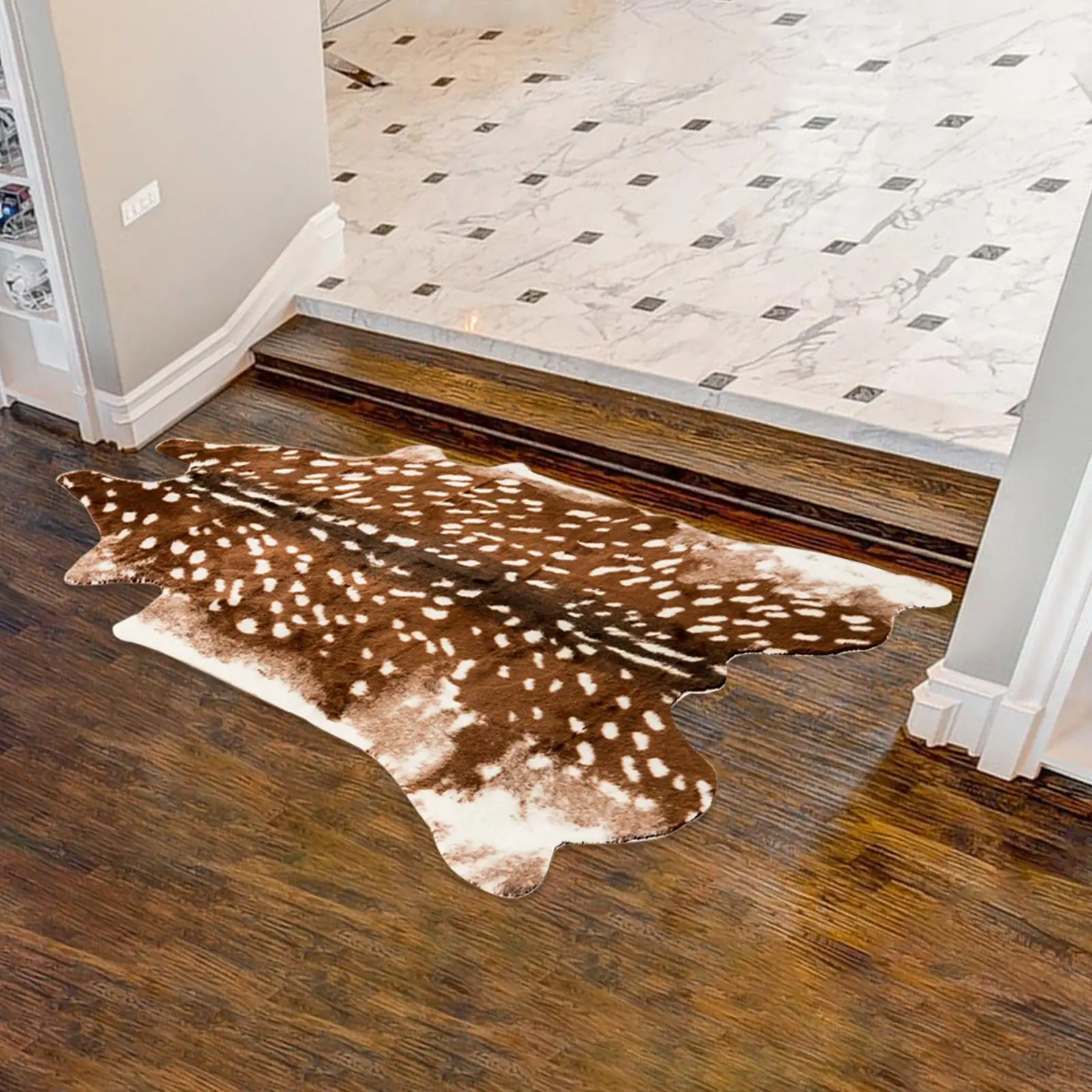 Faux Sika Deer Print Hide Rug Non Slip Area Rug Cowhide Style Polyester for Living Room Bedroom Decor