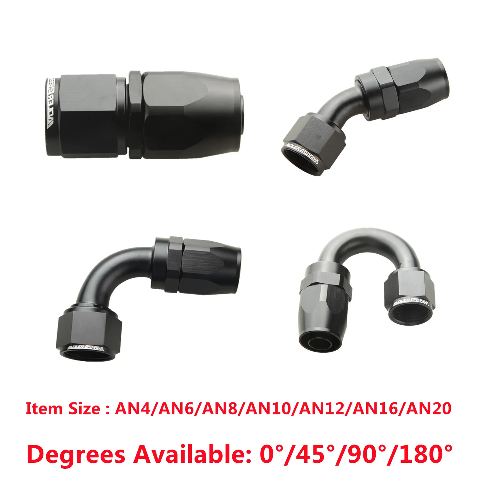 1 Piece AN4/6/810/12/16/20 Straight 0°/45°/90°/180° Degree Aluminum Swivel Hose End Fitting Adapter Oil Fuel Line NPT PLUG Black