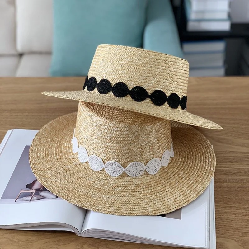 

Female Summer Seaside Flat Straw Hat Beach French Style Vacation Sun-Proof Panama Woven Billycock