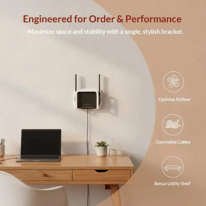 Wall Mount WiFi Router Holder No Drill Easy Installation Space Saving Bracket Home Office Cable Organizer