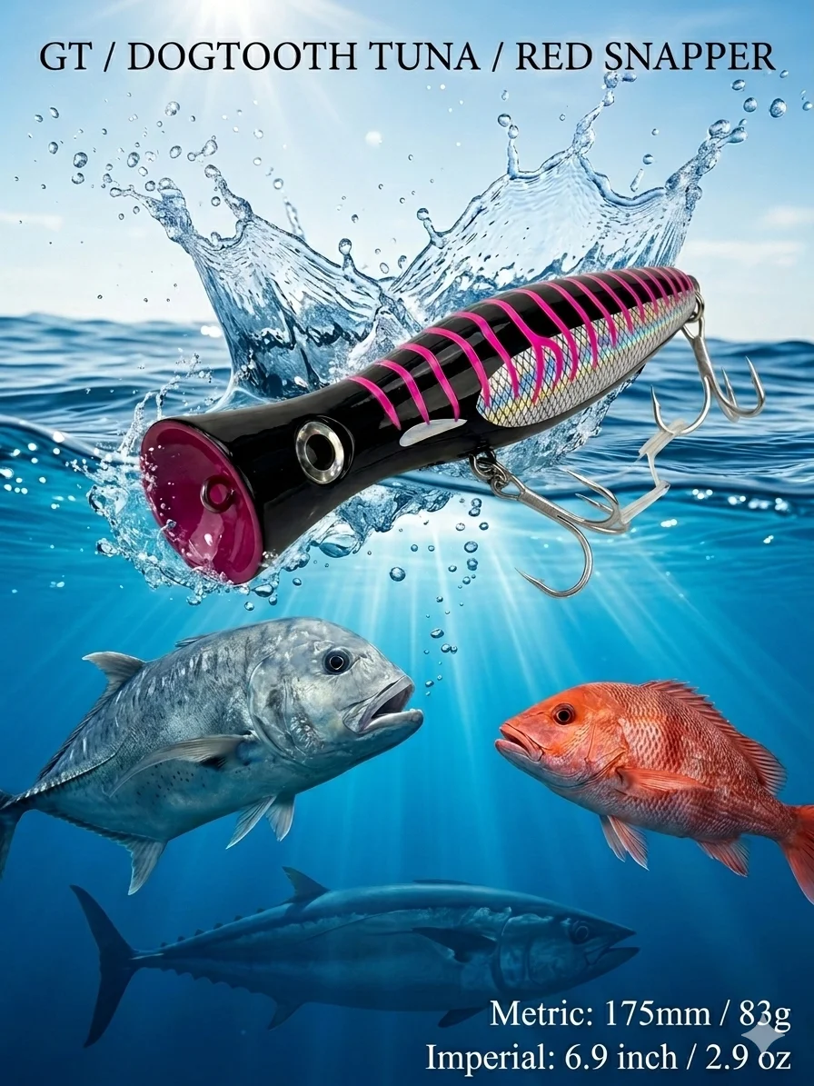 

17cm 83g Topwater Popper Lure Rock Pop Artificial Hard Bait for Bass Perch Pike Freshwater Floating Lures