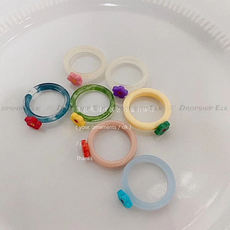 Colorful Enamel Heart Sweet Ring Trendy Geometric Dripping Oil for Women Girls Funny Y2K Chunky Jewelry Summer NEW