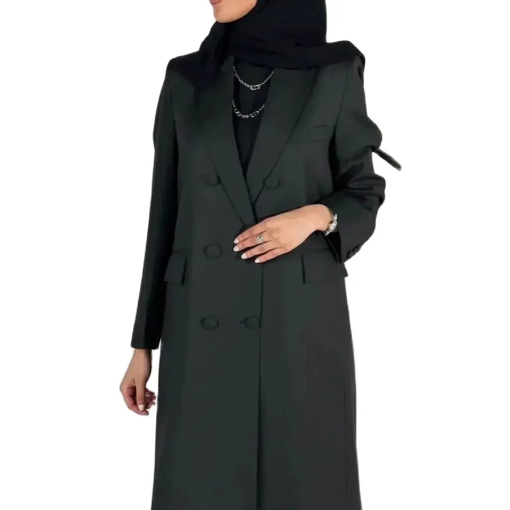 Preto xale lapela feminino blazer verão moda baile de formatura festa casamento casaco longo uma peça novo outerwear duplo breasted jaqueta