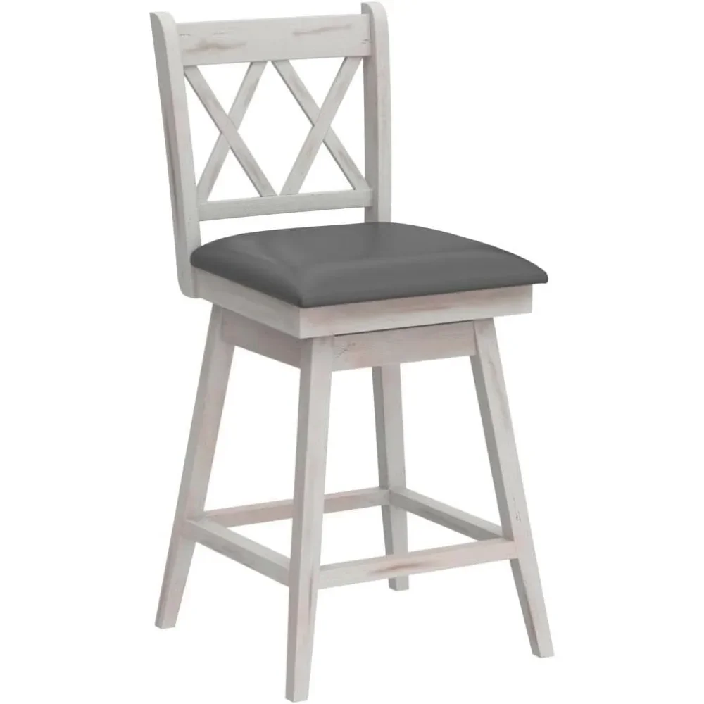 Bar Stool Set of 2, 360° Swivel Counter Height 25inch Bar Stool with Foot Rest Upholstered Cushion & Ergonomic Backrest