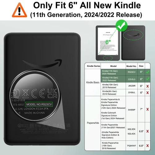 Imagen 2 del producto Funda magnética desmontable para Kindle (versión 11a generación-2024/2022), cubierta trasera ultra transparente a prueba de arañazos y ligera