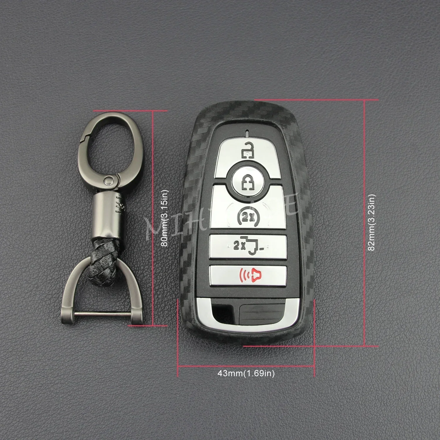 Carbon Fiber Smart Key Fob Case Cover Chain For Ford Fusion F150 Explorer Mondeo Edge Mustang Focus Lincoln Continental Corsair view 6