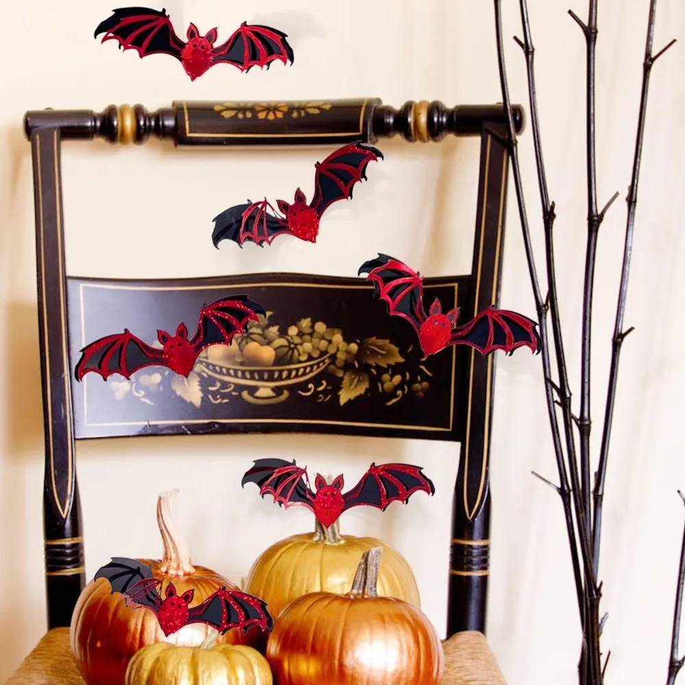 مهرجان طبقة مزدوجة هالوين الخفافيش ملصقات DIY PVC الجوف خارج الخفافيش ملصقات الحائط أحمر أسود 3D خلفية صائق منزل مسكون