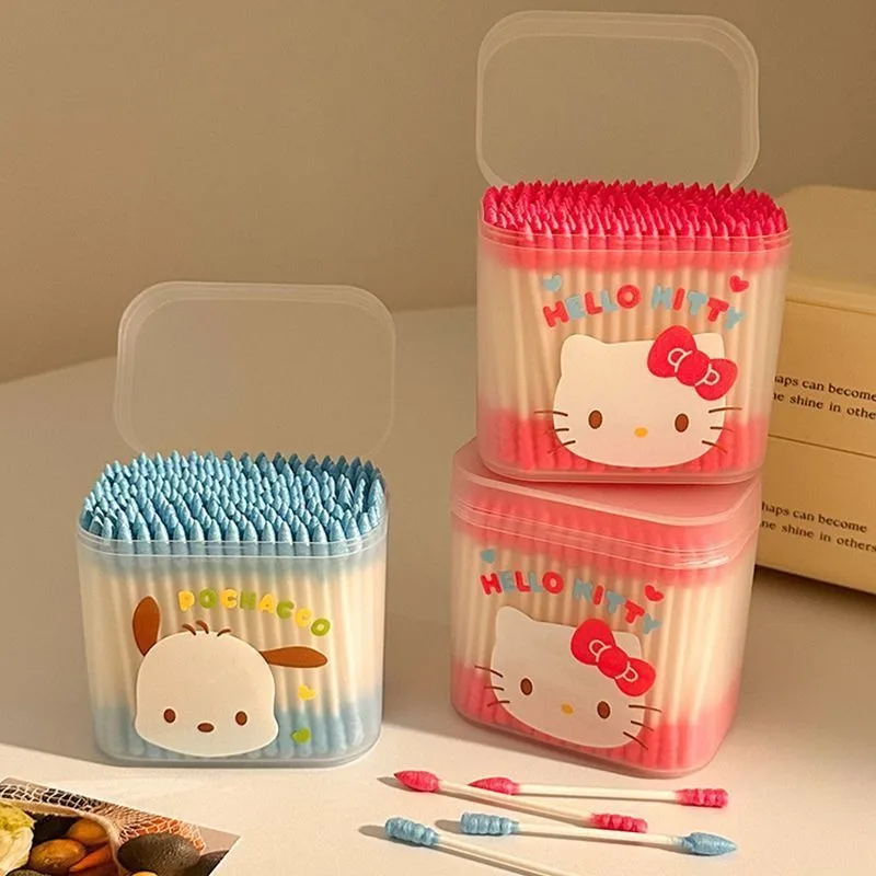 Cute anime Pochacco Hello Kitty Cartoon Double-Head Cosmetic Swab Home Disposable Makeup Remover Cleansing Swab Wholesale