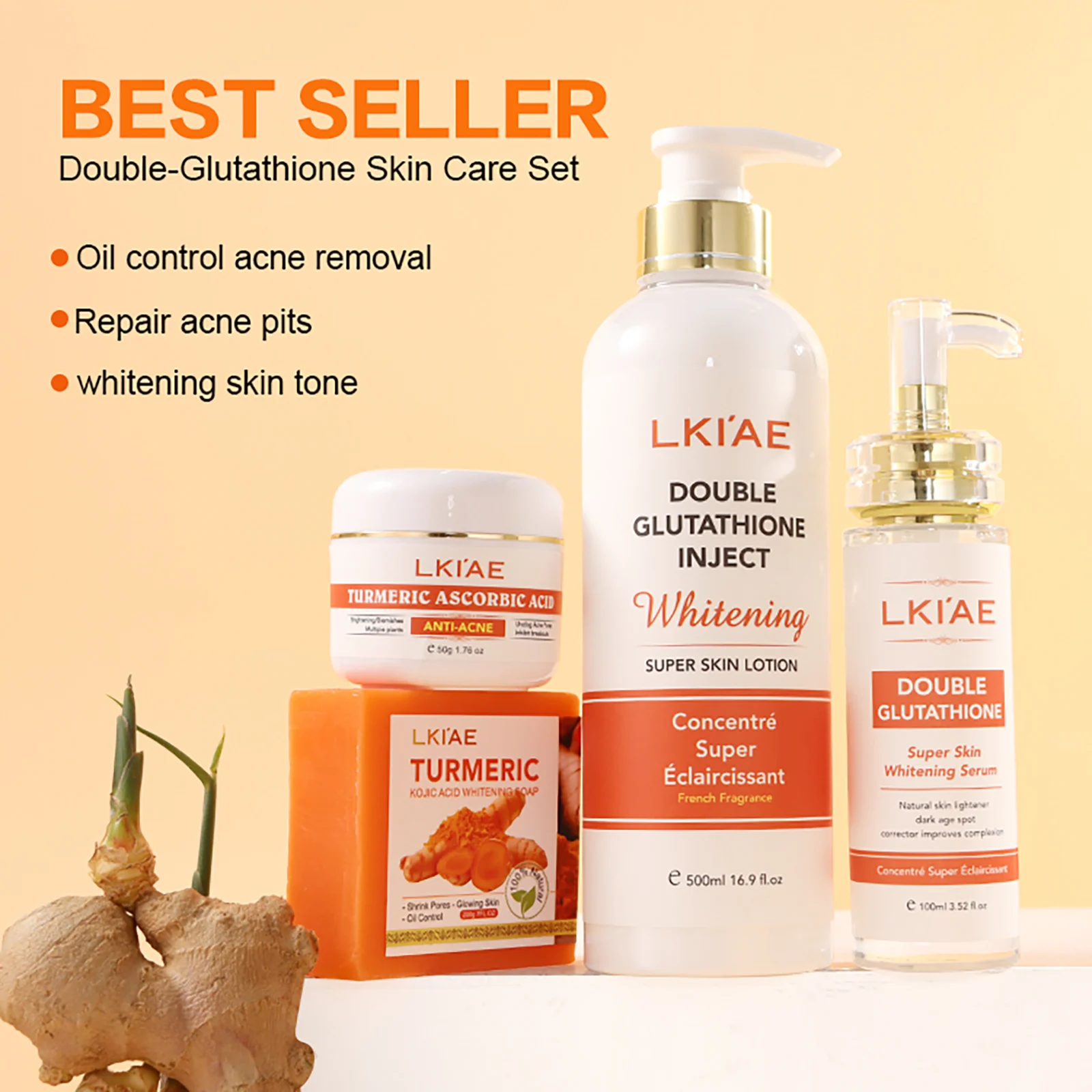 

Whitening And Acne Removal Range, With Glutathione, Natural Turmeric, Deeply Moisturizes, Cleanses And Smooths Skin