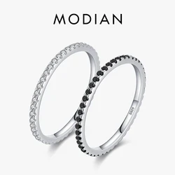 MODIAN-Anillos apilables de Plata de Ley 925 y circonia negra, joyería fina, cristal, para mujeres