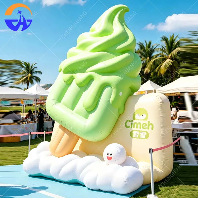 Customized Inflatable Ice Cream Model Outdoor Shopping Mall Summer Inflatable Decoration Prop Oxford Cloth Material with Blower