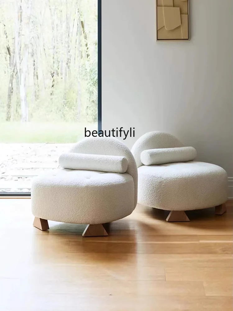 Simple Balcony Lambswool Single-Seat Sofa Chair Cream Style White Fat Leisure Sofa Lazy Fabric Sofa