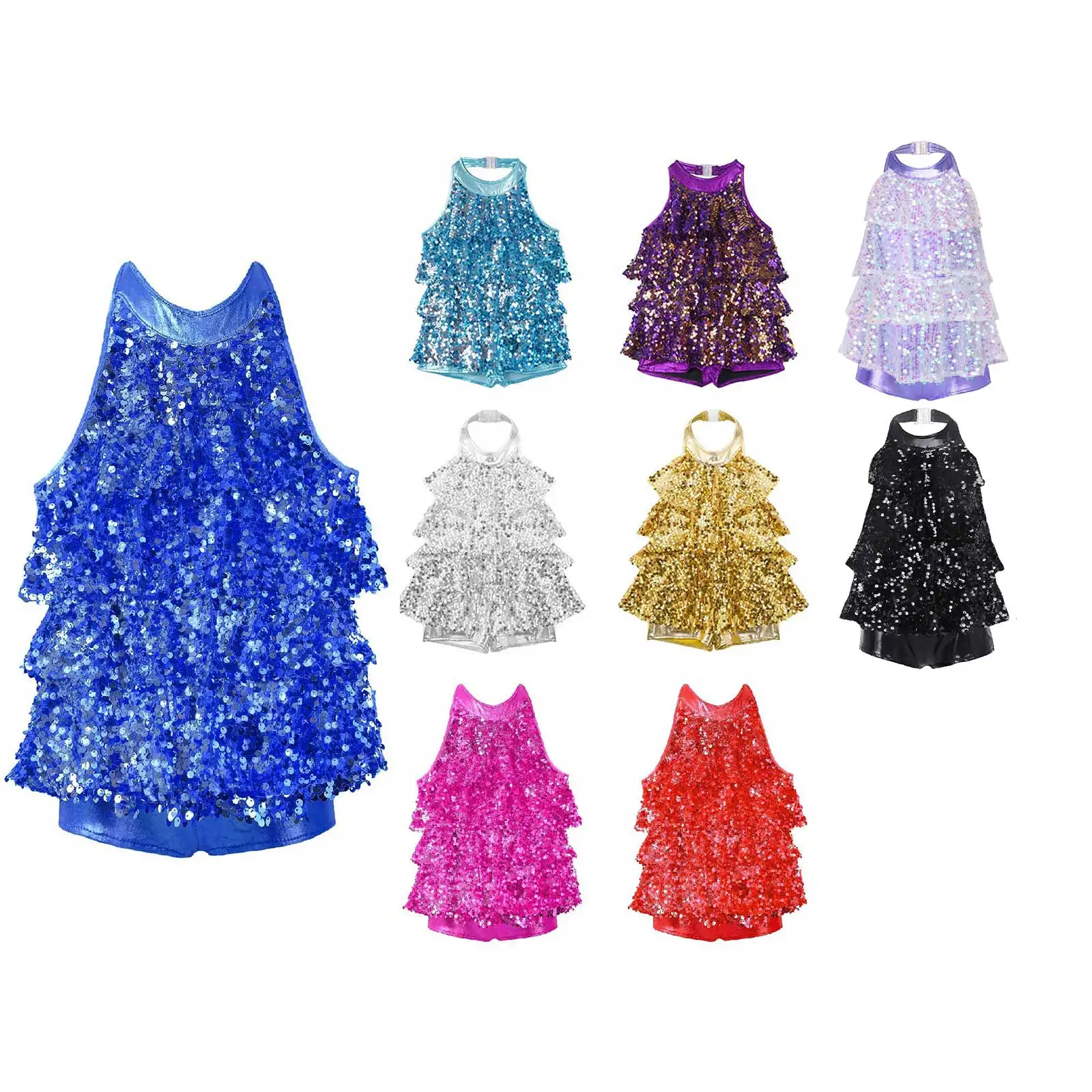 Robe de danse à paillettes pour enfants, justaucorps AqShorty, Unitard Rotterdam Kle, olympiques de performance de danse latine Jazz moderne pour filles