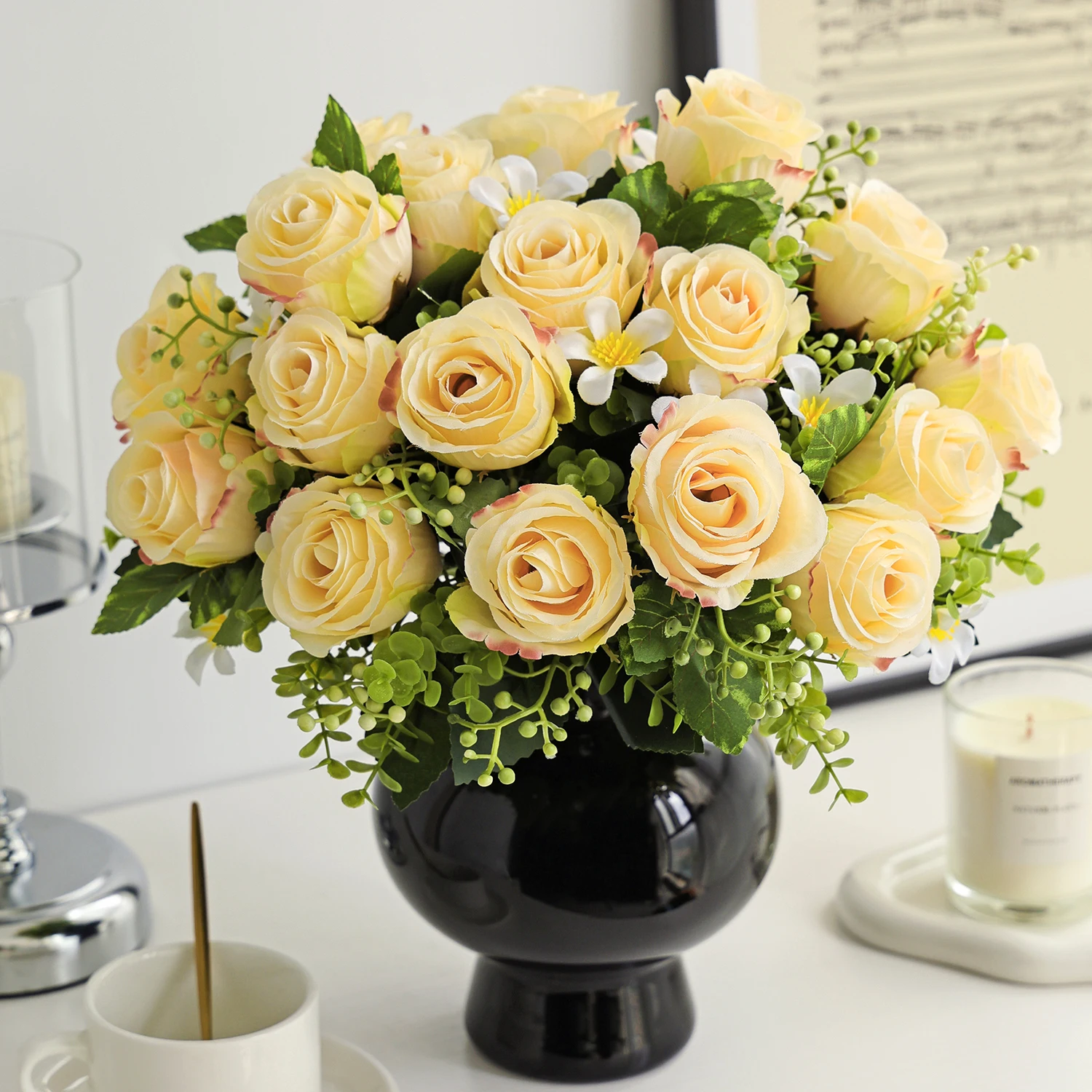 Künstliche Blumenknospen aus Seide für Zuhause, Zimmer, Tisch, Hochzeitskranz, Brautstrauß, Dekoration, Festival, Außenbereich, Hof, Garten, Vase, DIY-Geschenk, Requisite – Detail 2
