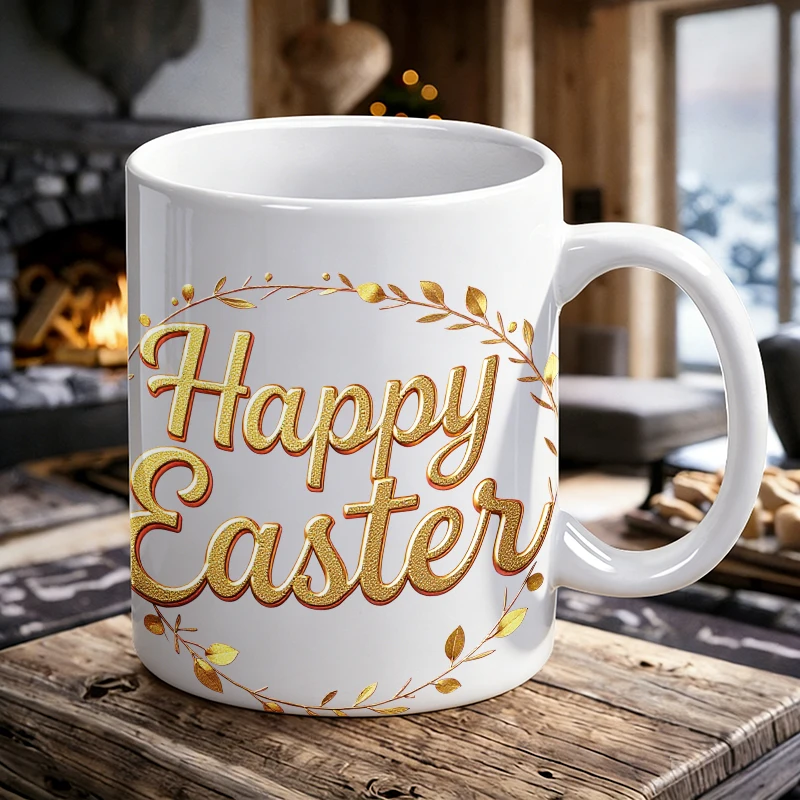 

1pcs Easter shiny text ceramic cup, coffee cup, milk cup, office tea cup, drinking cup, does not fade, gift for friends
