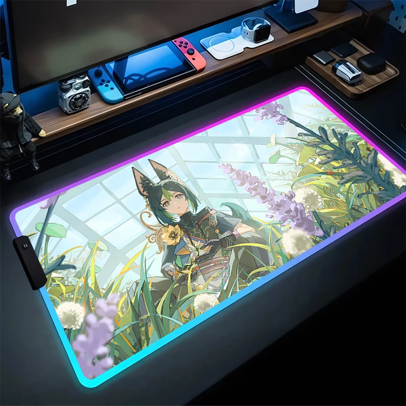 

RGB Mouse Pad Tighnari Non-Slip Rubber Edge locking mousepads Game play mats notebook computer G-Genshin Impact Home Decor