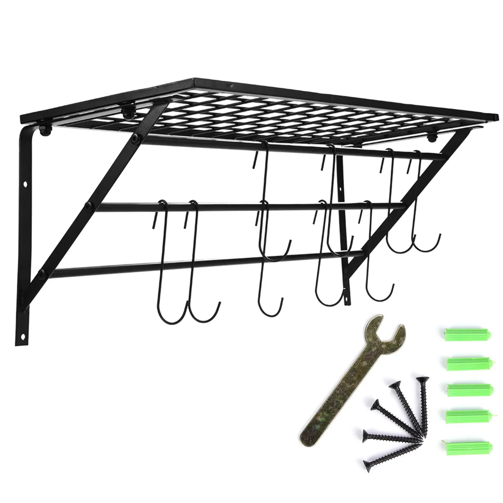 Wall-Mounted Black Metal Pot Rack with 10 Hooks – Stylish Kitchen Storage Organizer