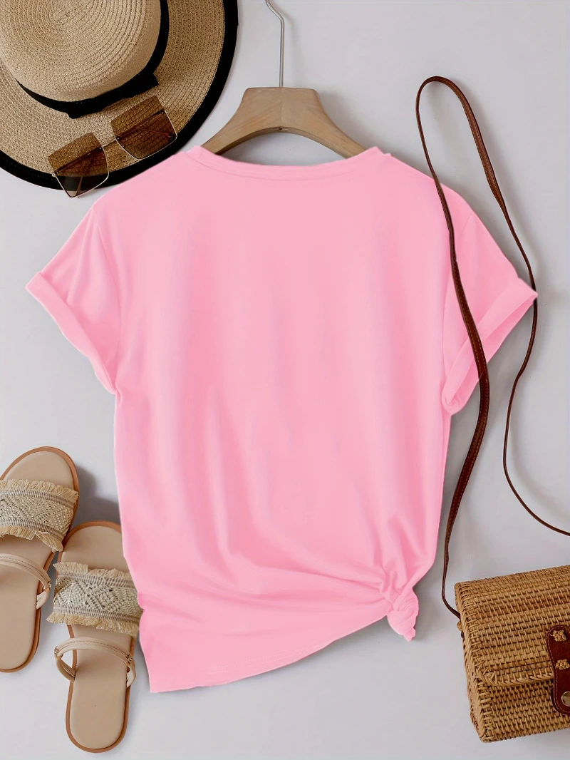 T-Shirt d'été à manches courtes pour femmes, grande taille, respirant, col rond, haut de loisirs, tissu élastique, couleur unie, Style basique