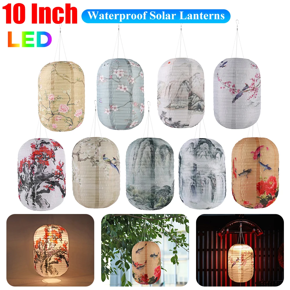 10 Zoll chinesische Art Solar laternen wasserdicht LED Licht Hochzeits dekoration Laterne Weihnachten Hängelampe Geburtstags feier Dekor