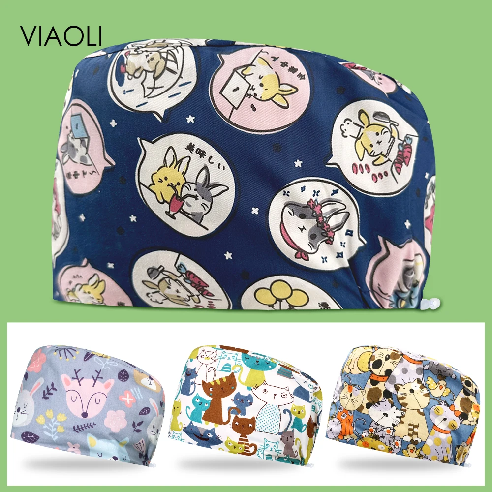 

Scrub Cap Wholesale Price Breathable Cotton Medical Cap Unisex Animal Prints Veterinary Pet Clinic Scrubs Nursing Women Work Cap