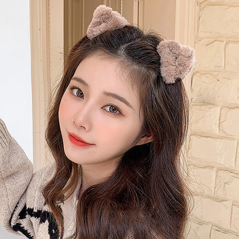 1pc Cute Cat Ear Plush Hair Clip Small Fluffy Hair Claw Lovely Women Hairpin Fashion Headwear For Girls Hair Accessories