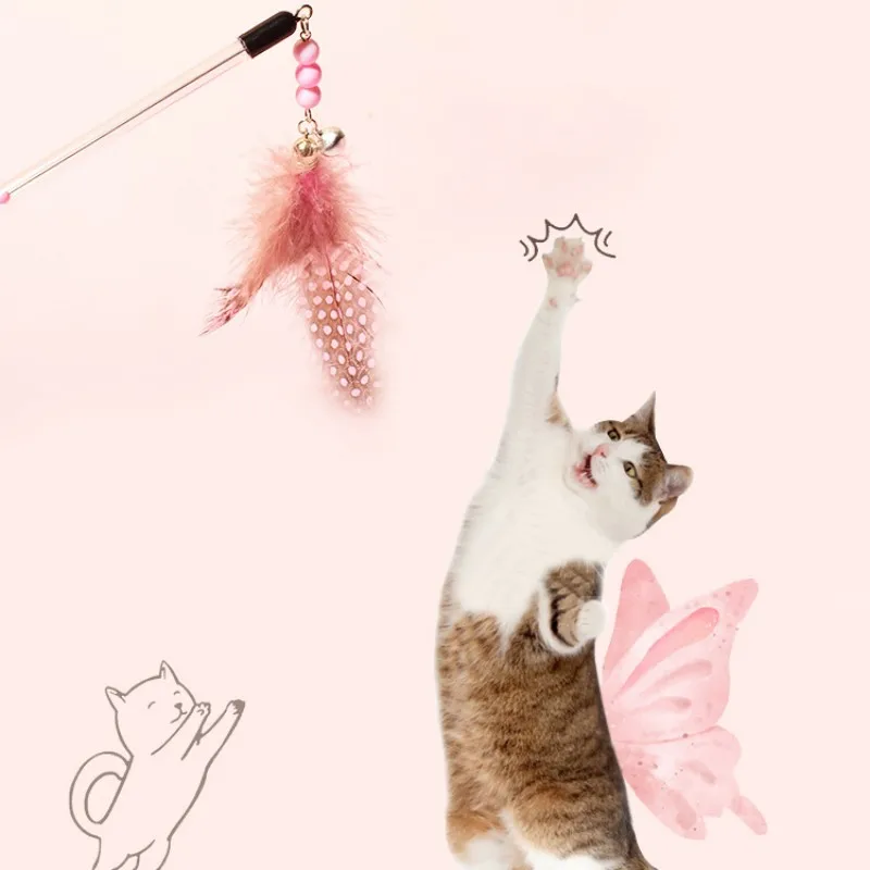 Cat Toys Feather Cats Sticks Retractable Handle Cats Toy Feather Interactive Cat Toys with Bell Kitten Teaser Toy Pet Products