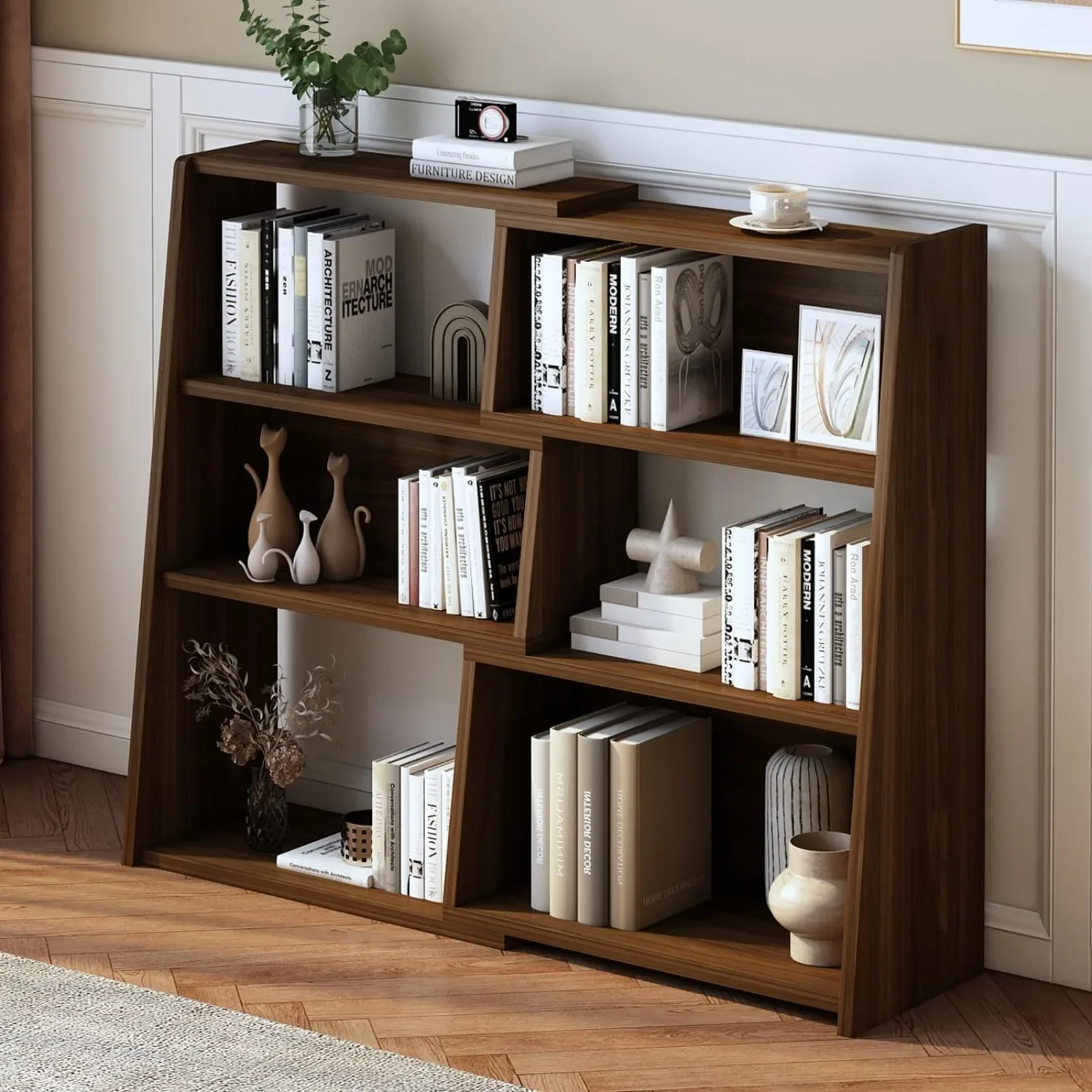 Wooden Extendable Shelf Bookcase - 3-Tier Ladder Low Short