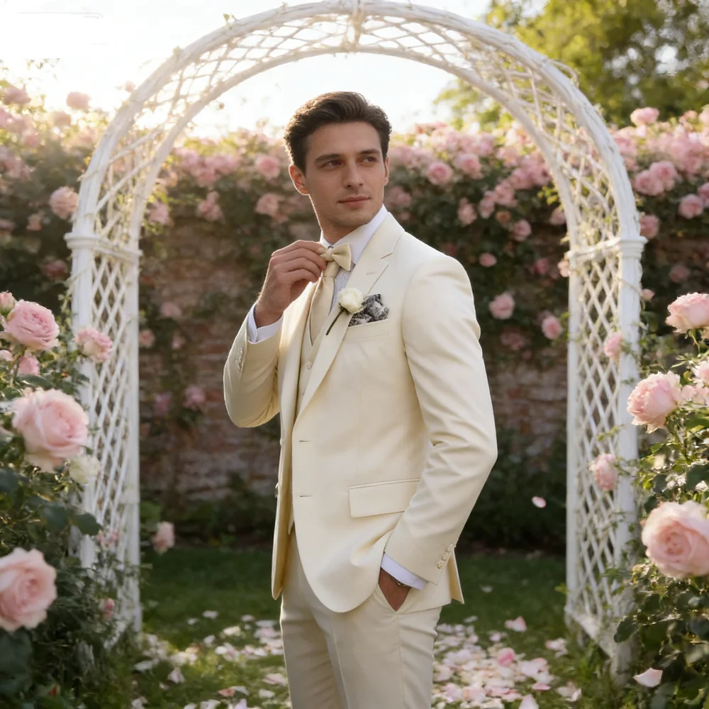 

Light Pink Wedding Men's Suit 3-Piece Slim Fit Formal Business Notch Lapel Blazer Tuxedo Groomsmen Set with Jacket Vest Pant